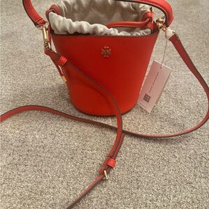 Tory Burch Vibrant Red Crossbody Mini Bucket Bag